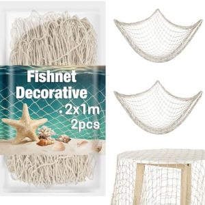 Sukh 2PCS Fish Net Decorative - Fish Net Decorations Decorative Netting Nautical Fishnet Table Runner Nets Netting Fishnet Ocean Party Rope Decoration